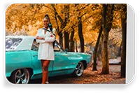 woman showing off her new car photograph