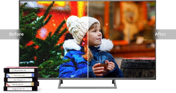 TV showing before and after clarity of AI